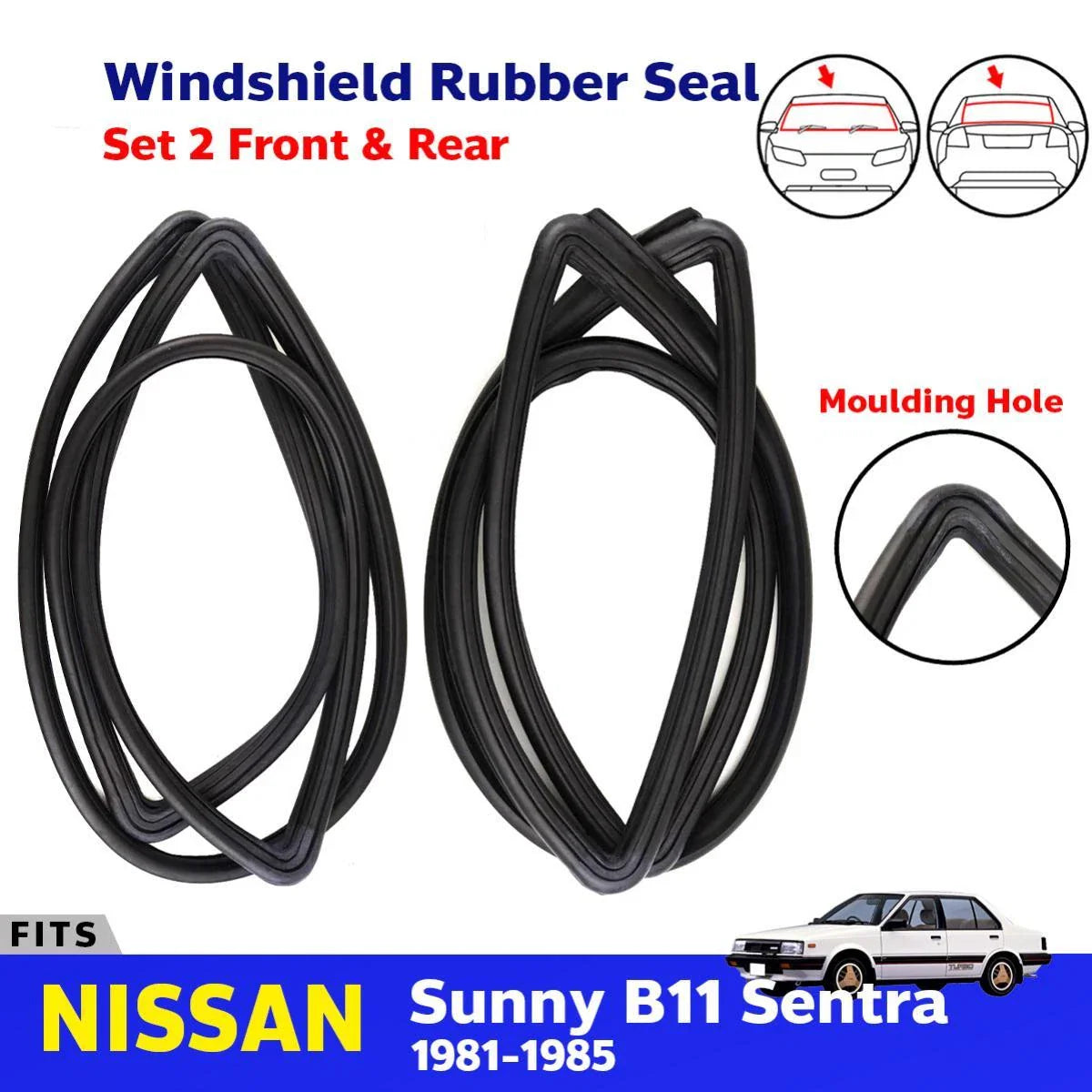 Weatherstrip Rubber F+R w Moulding Hole Fits Nissan Sentra Sunny B11 1981-85 D07