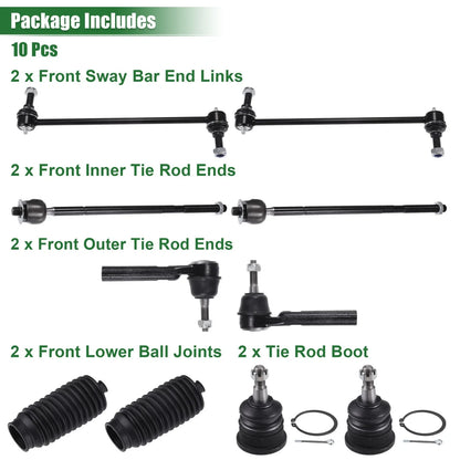 10 x Front Suspension Kit Inner Outer Tie Rod Ends for Dodge Grand Caravan (2008-2020)