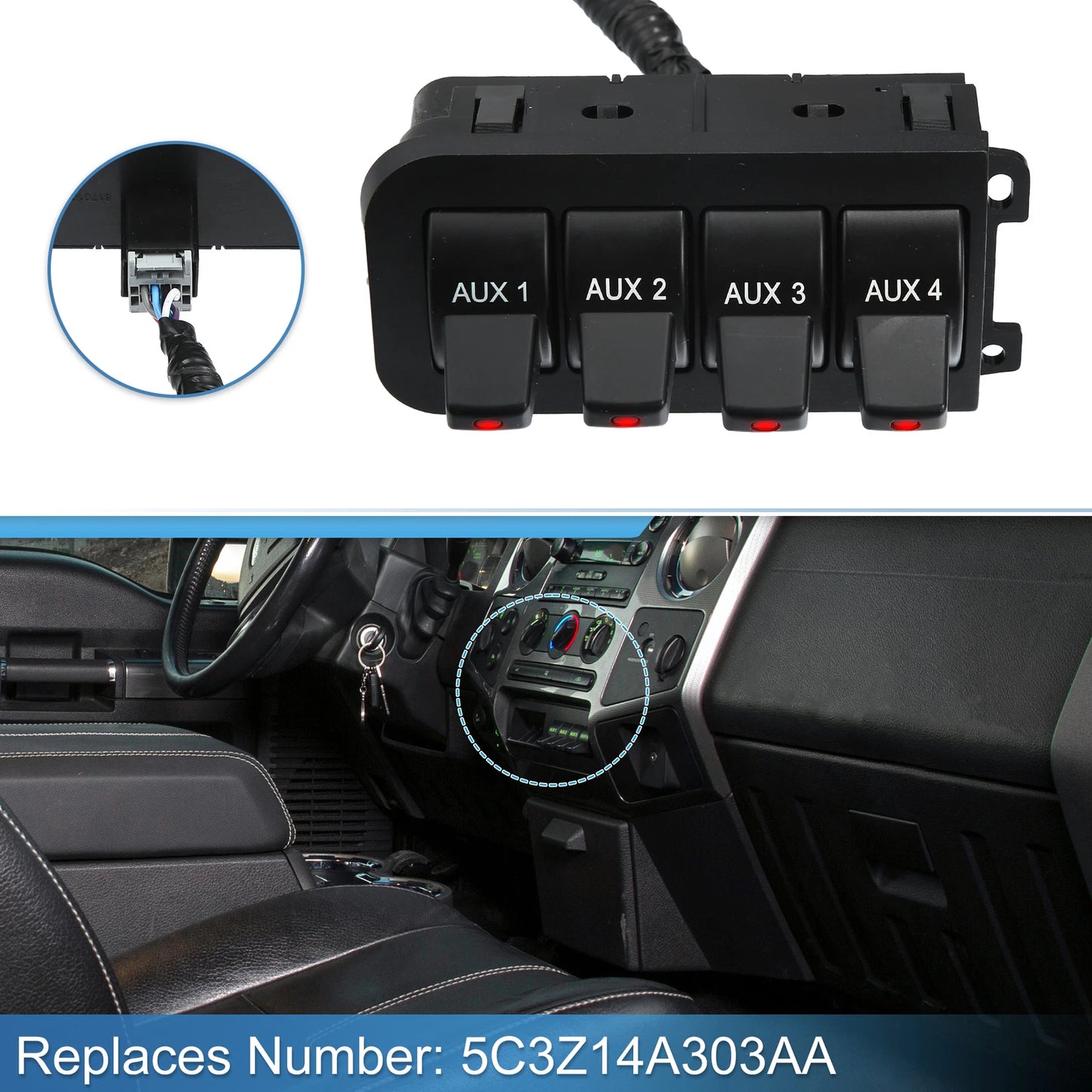 In-Dash Auxiliary Upfitter Switch Panel for Ford F250 F350 (2005–2007) 5C3Z14A303AA