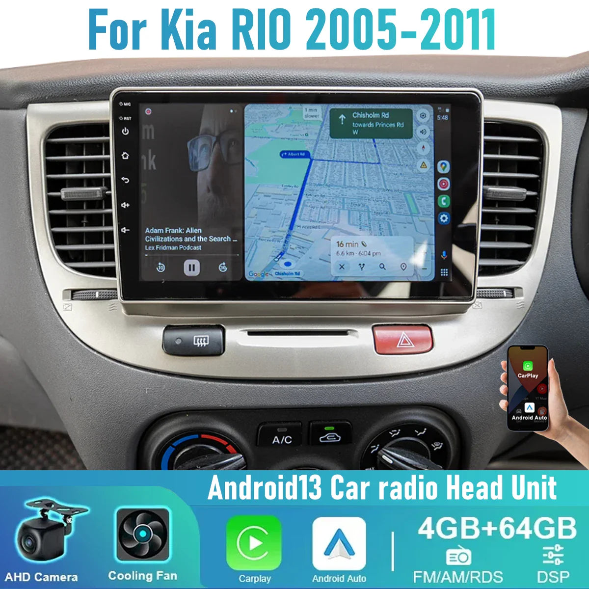9" Head Unit Cam BT Car Radio for Kia Rio (2005-2011)