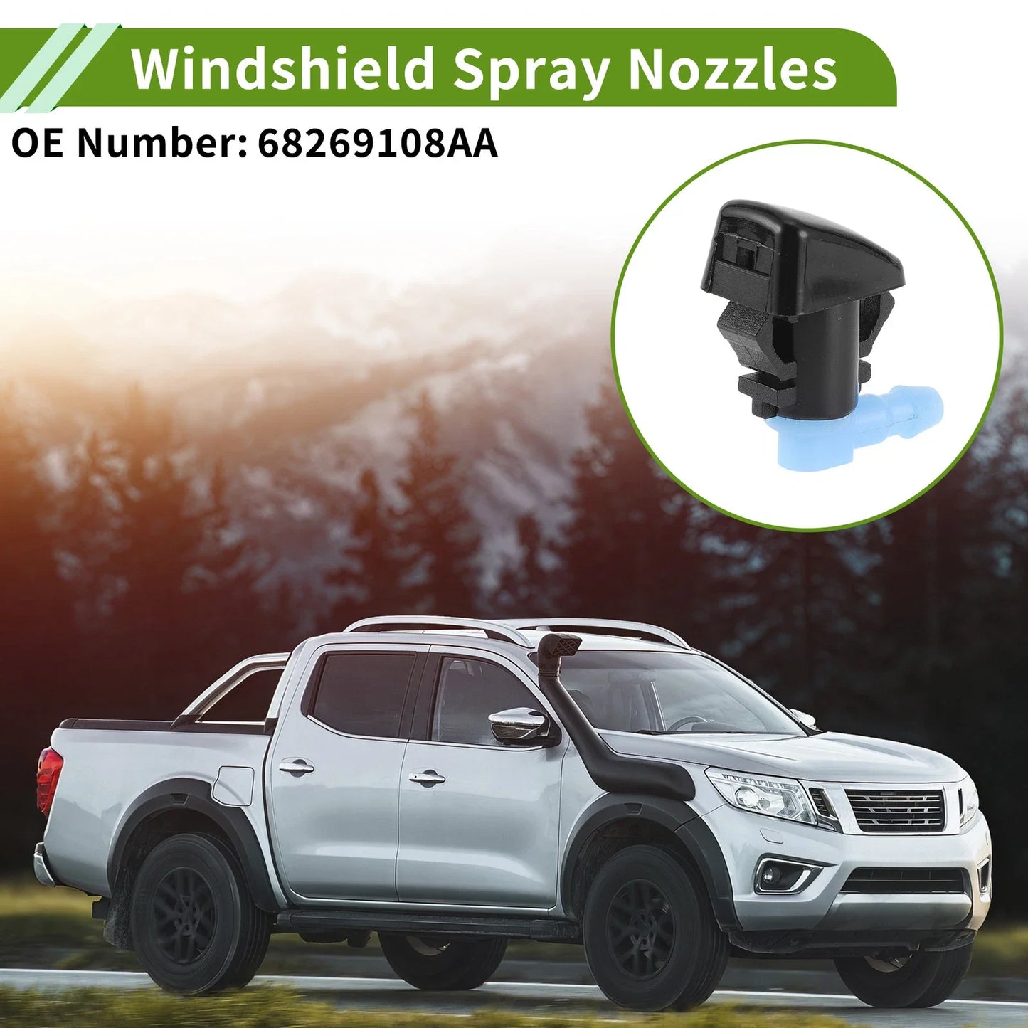 Windshield Washer Nozzle Kit w/ Hose Connector for Dodge (2011-2019)