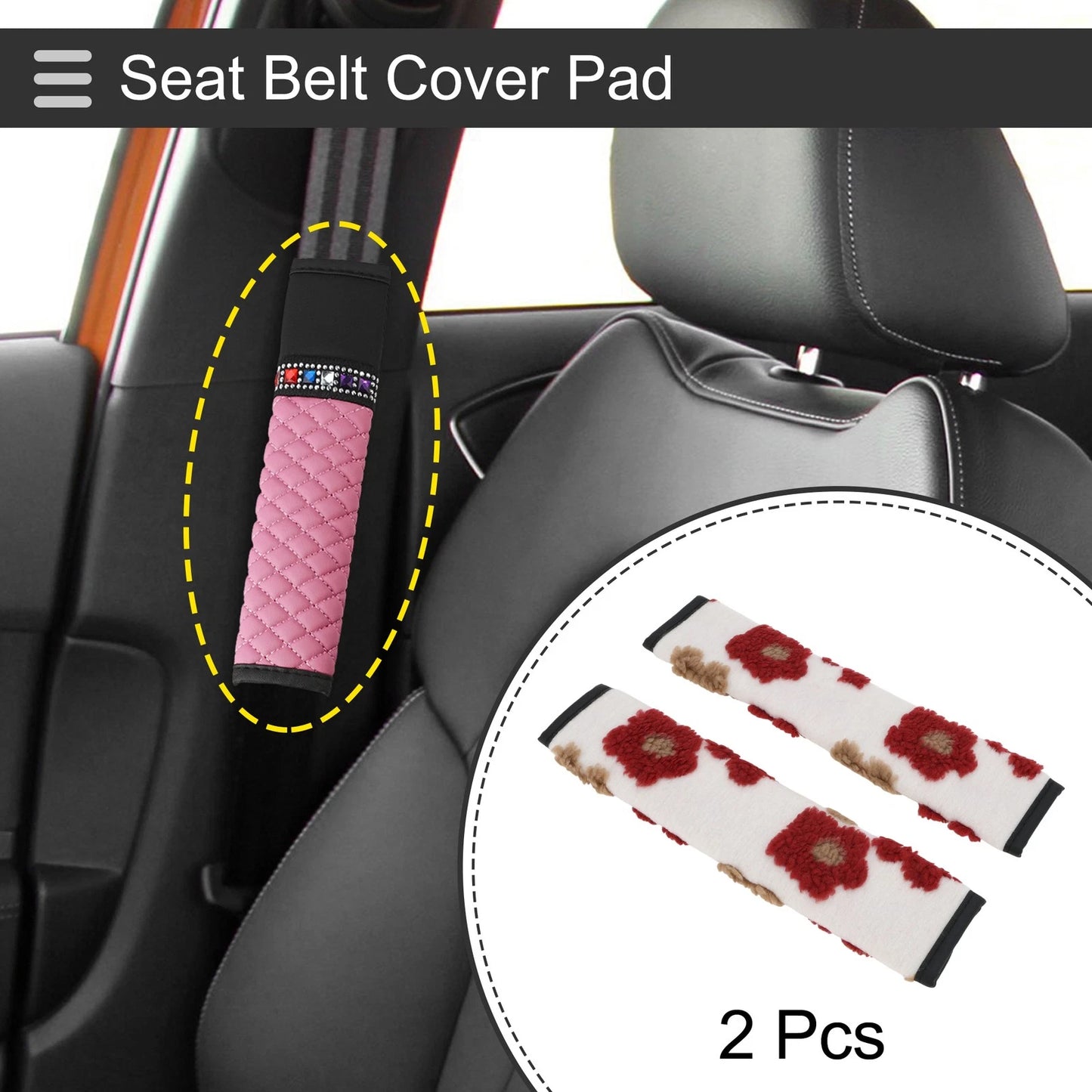 Set of 2 Red Seat Belt Cover Pads 30cm for Universal Fit