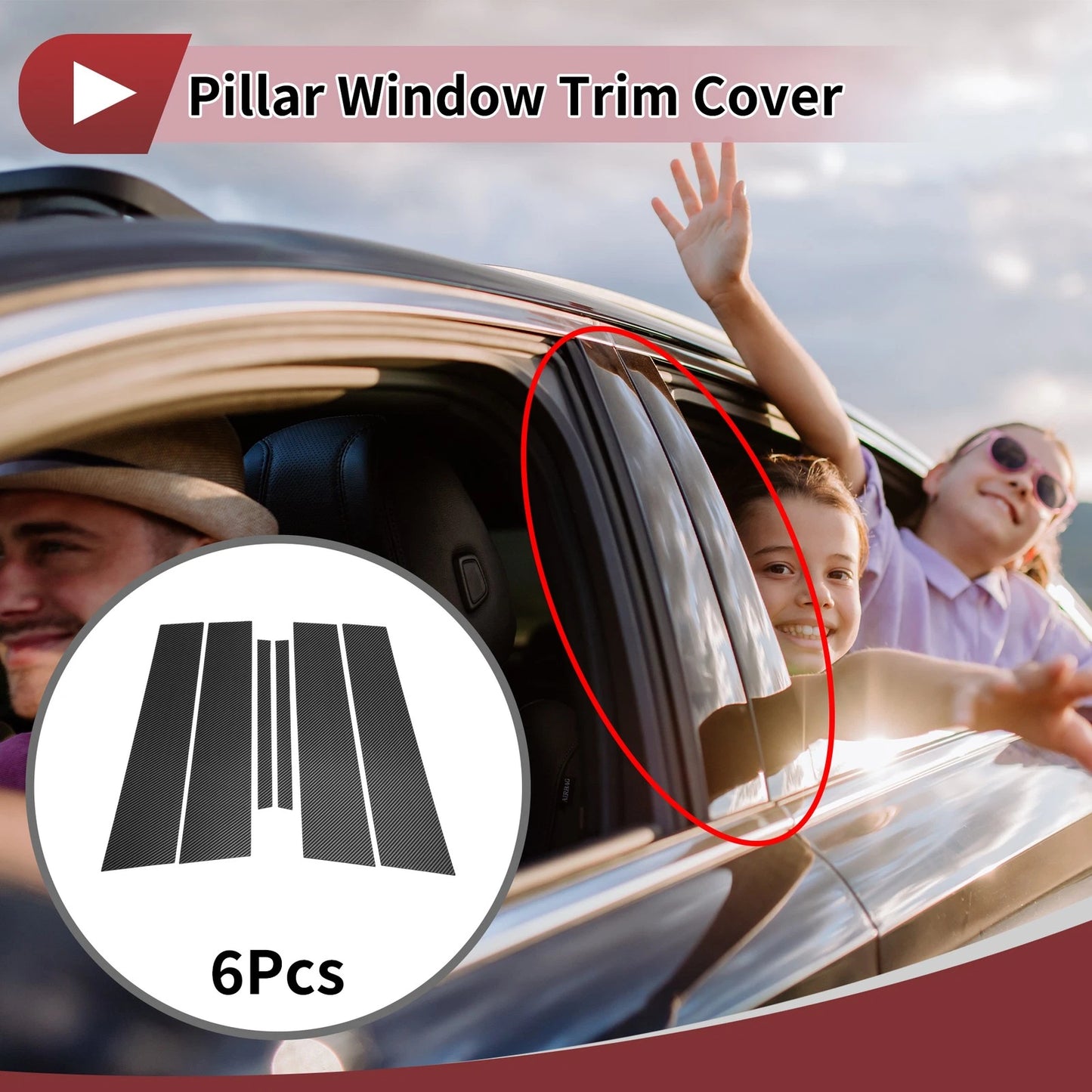 Door Pillar Window Trim for Chevrolet Sail (2015–2020) Black Carbon Fiber