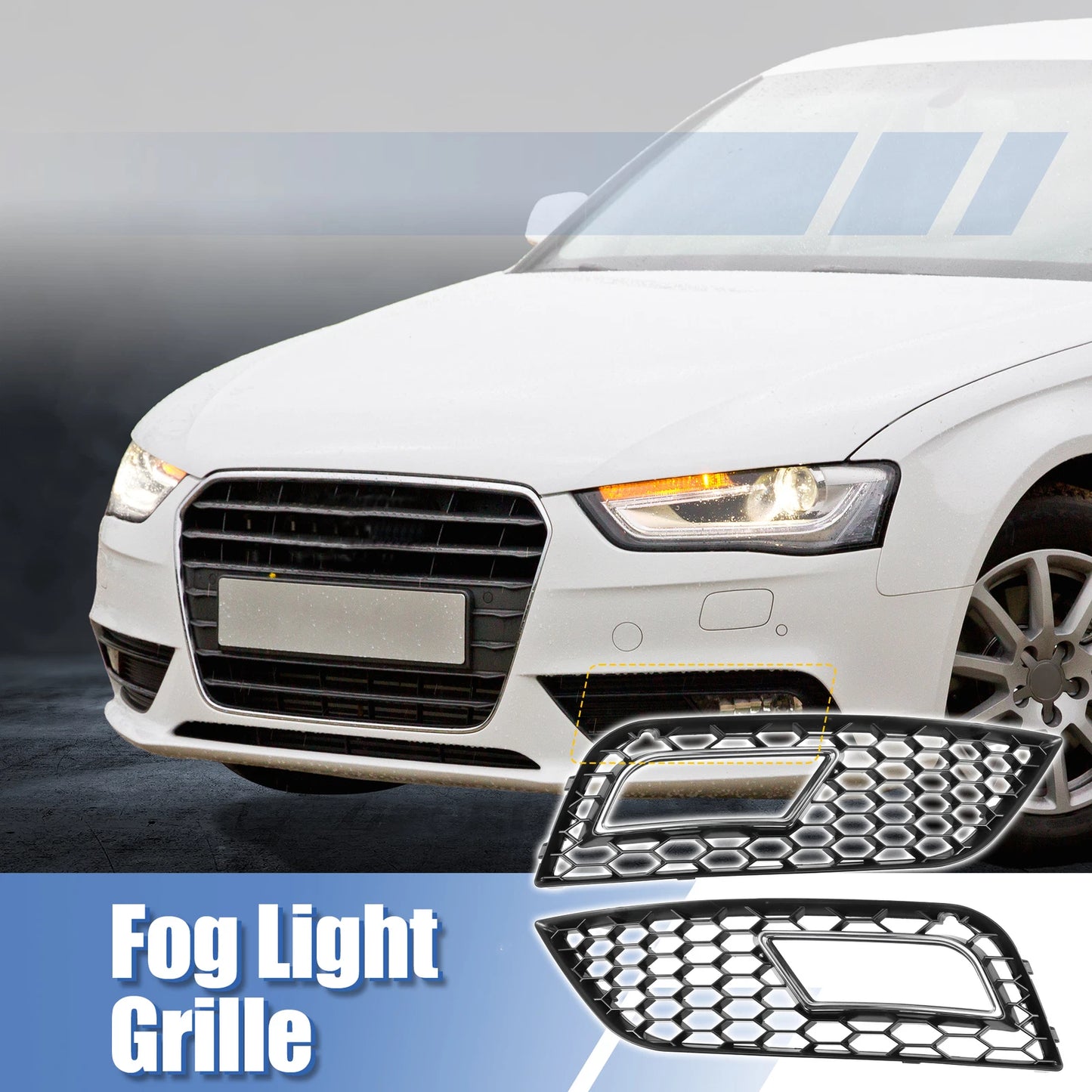 Set of 2 Front Bumper Fog Light Mesh Grille Covers for Audi A4 B8.5 (2013–2016) Chrome