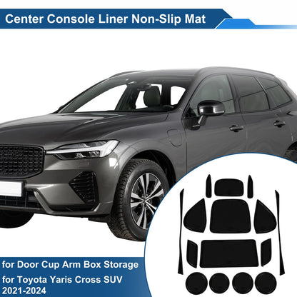 15 Pcs Non-Slip Mat for Toyota Yaris Cross (2021–2024) PVC Black