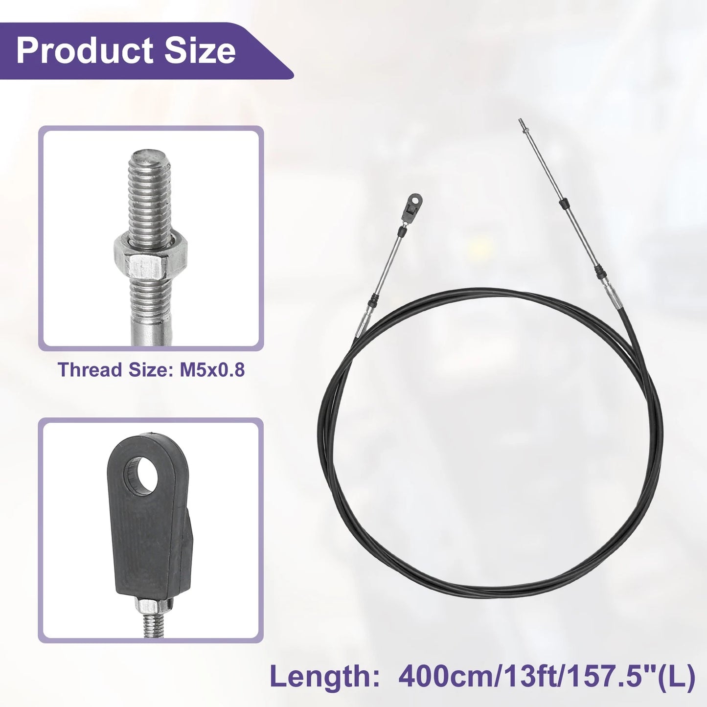 2 Pcs Throttle Shift Control Cable for Marine Boat (13FT, 400cm)