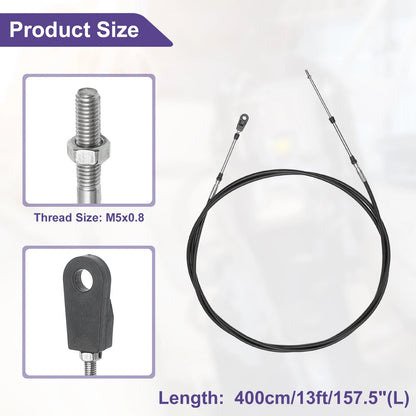 2 Pcs Throttle Shift Control Cable for Marine Boat (13FT, 400cm)
