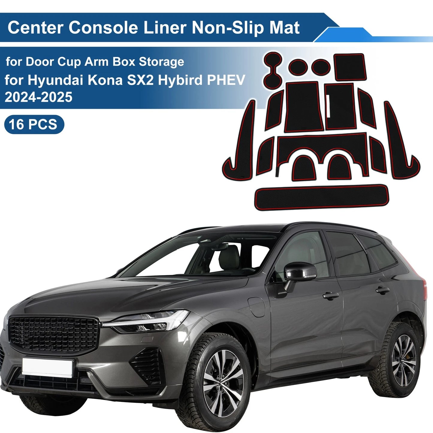16Pcs Non-Slip Mat for Hyundai Kona SX2 Hybrid PHEV (2024–2025)