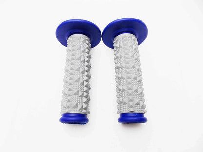 Blue Grey Diamond Handlebar Grip Set for Honda MX Enduro Trail
