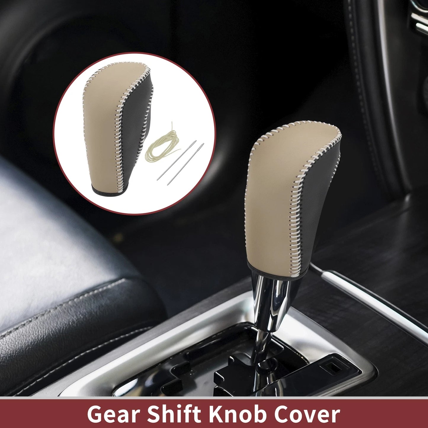 Gear Shift Knob Cover for Ford Fiesta (2011–2019) Beige Faux Leather