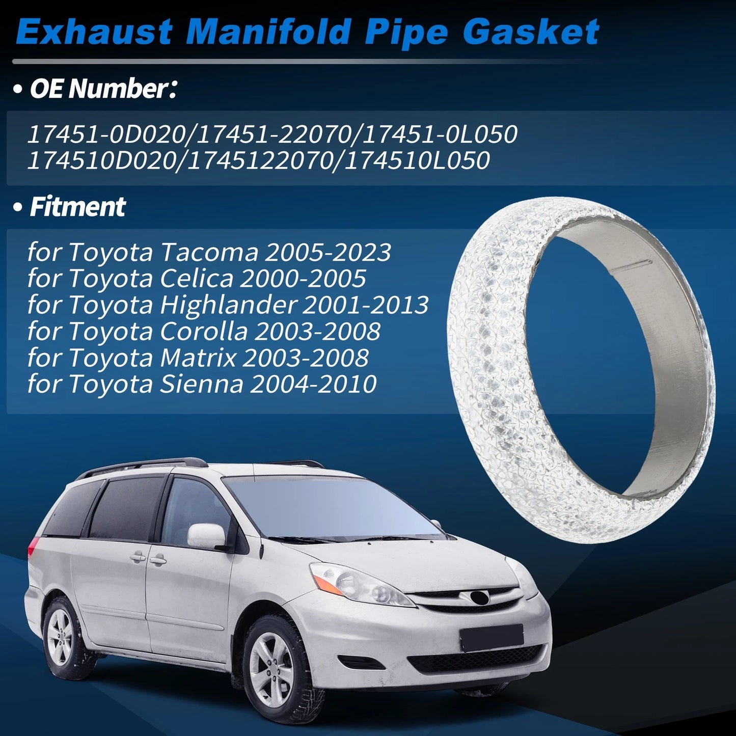 Exhaust Pipe Flange Gasket for Toyota Tacoma Sienna Highlander (No. 17451-0D020)