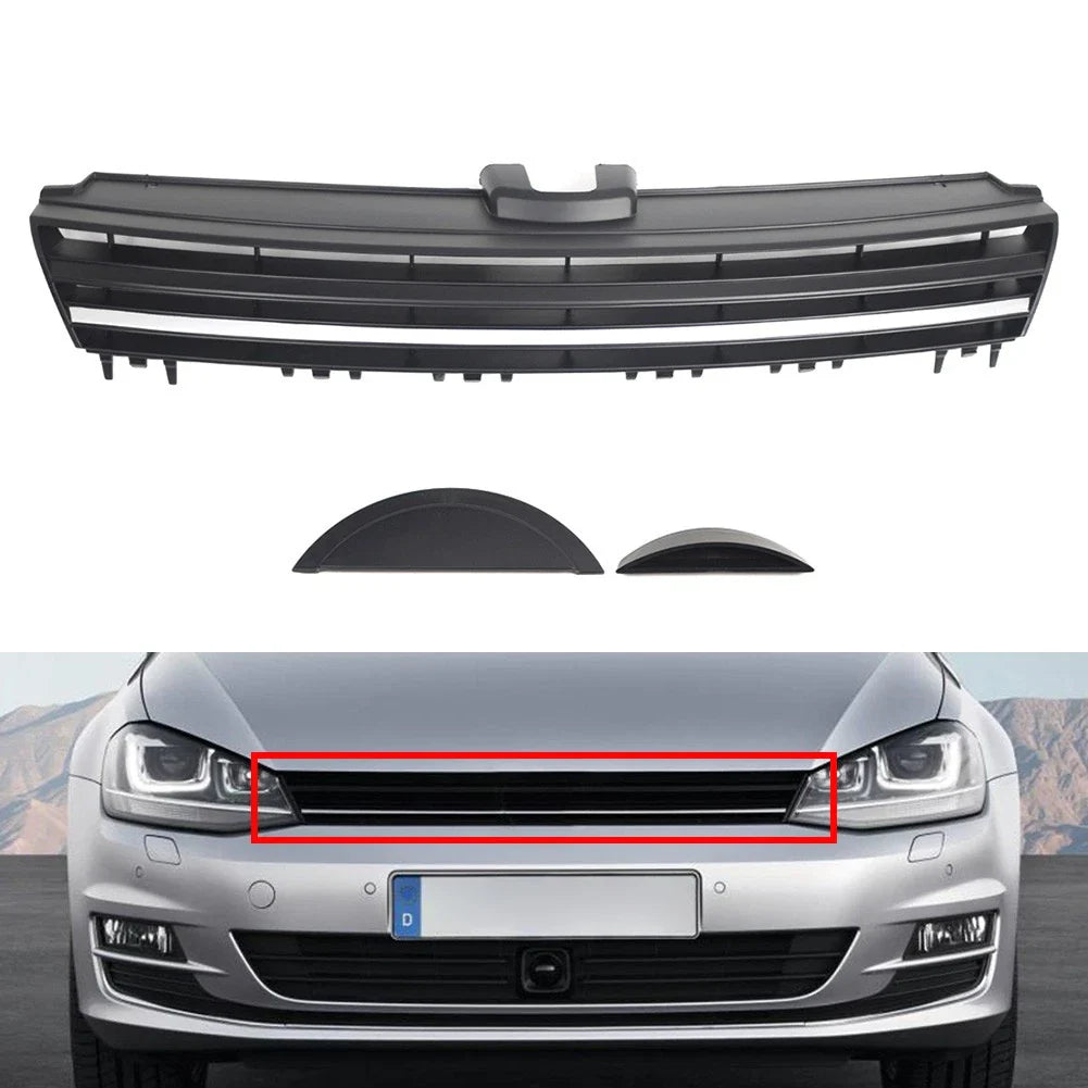 Front Bumper Upper Grille w/ Silver Trim for VW Golf Sportwagen (2015-2017)