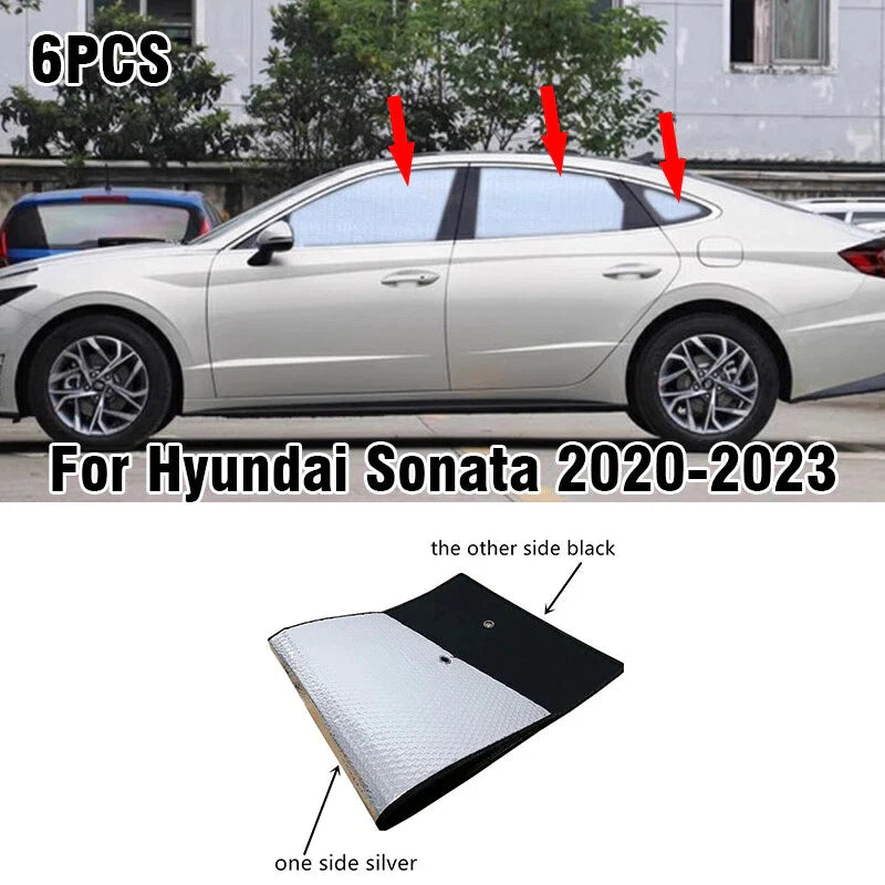 6 x Side Window Privacy Sunshade Black Silver for Hyundai Sonata (2020–2023)
