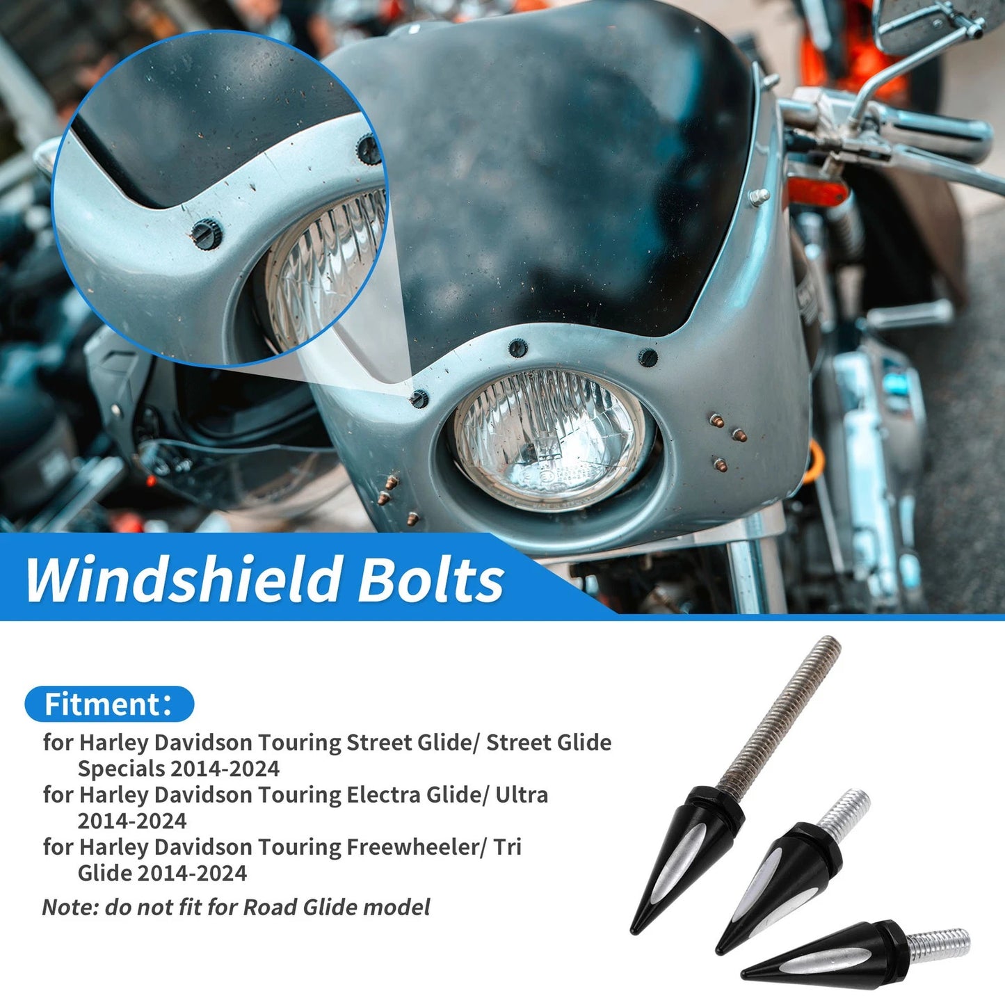 Windshield Bolts for Harley Davidson Touring Electra Glide/Ultra (2014–2024) Black
