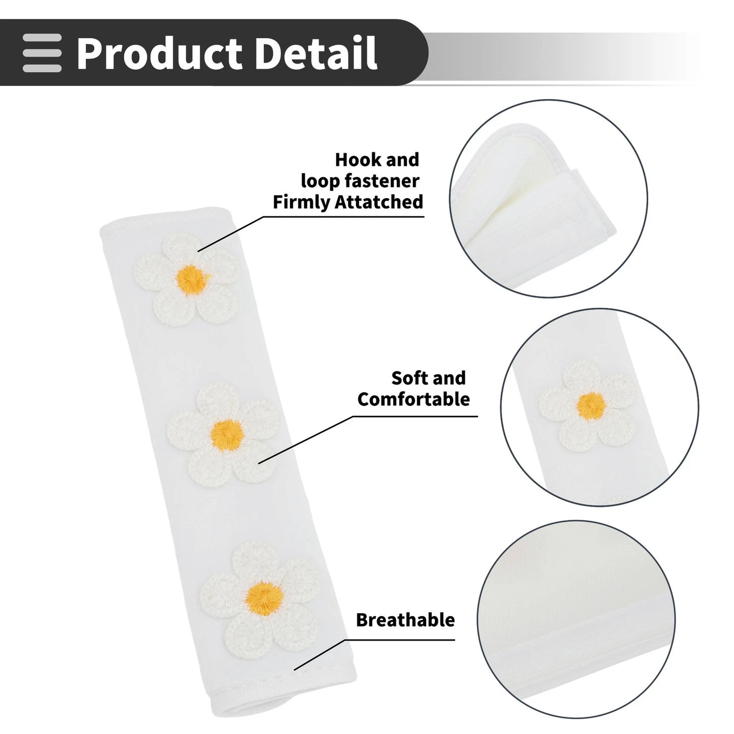 Set of 2 White Seat Belt Cover Pads for Universal Fit (24cm)