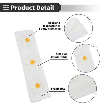Set of 2 White Seat Belt Cover Pads for Universal Fit (24cm)