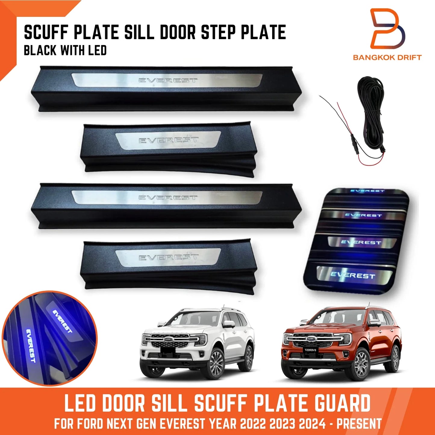 LED Door Sill Scuff Plate Blue Light for Ford Everest (2022-2025)