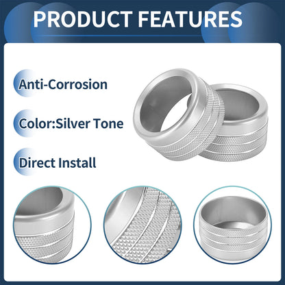 2X Center Console Audio Media Knob Cover for Dodge Ram (2019–2021) Silver Tone