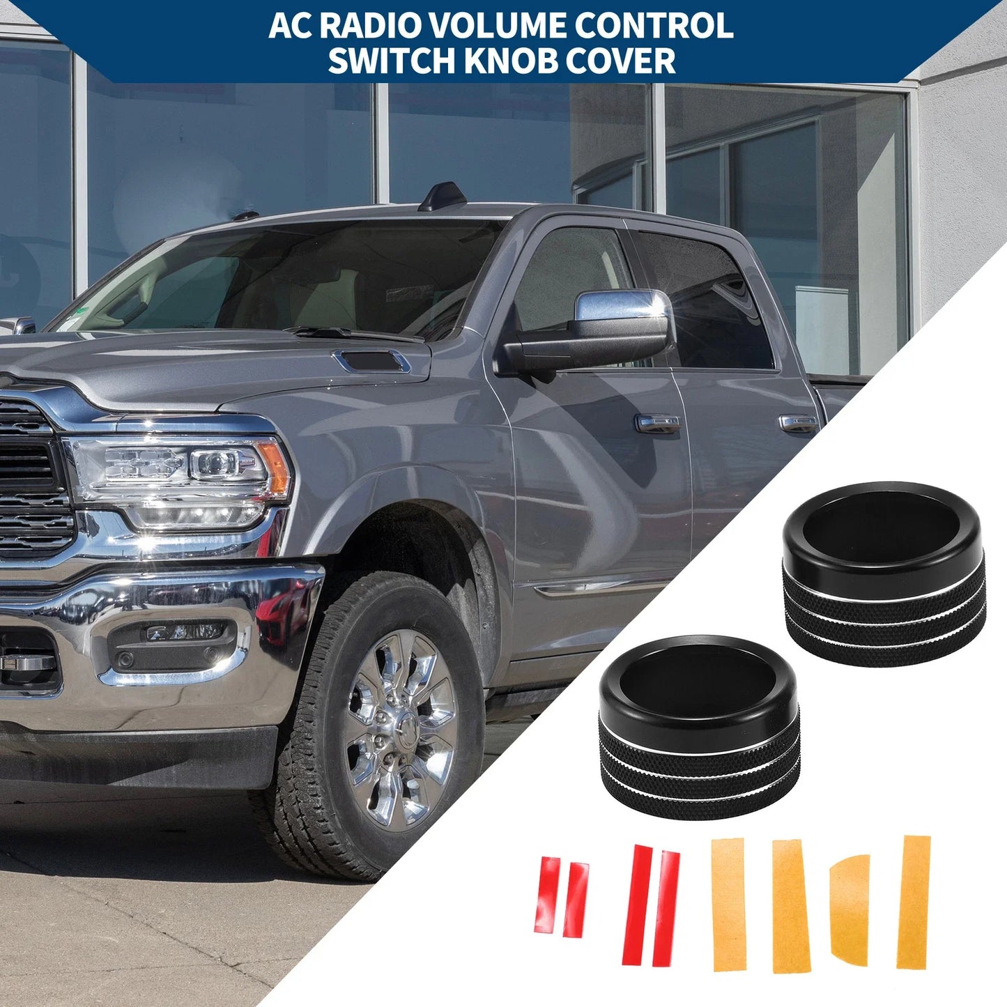 Radio Audio Tune Switch Knob Cover for Dodge RAM 2019-2022 - 2 Pcs Black