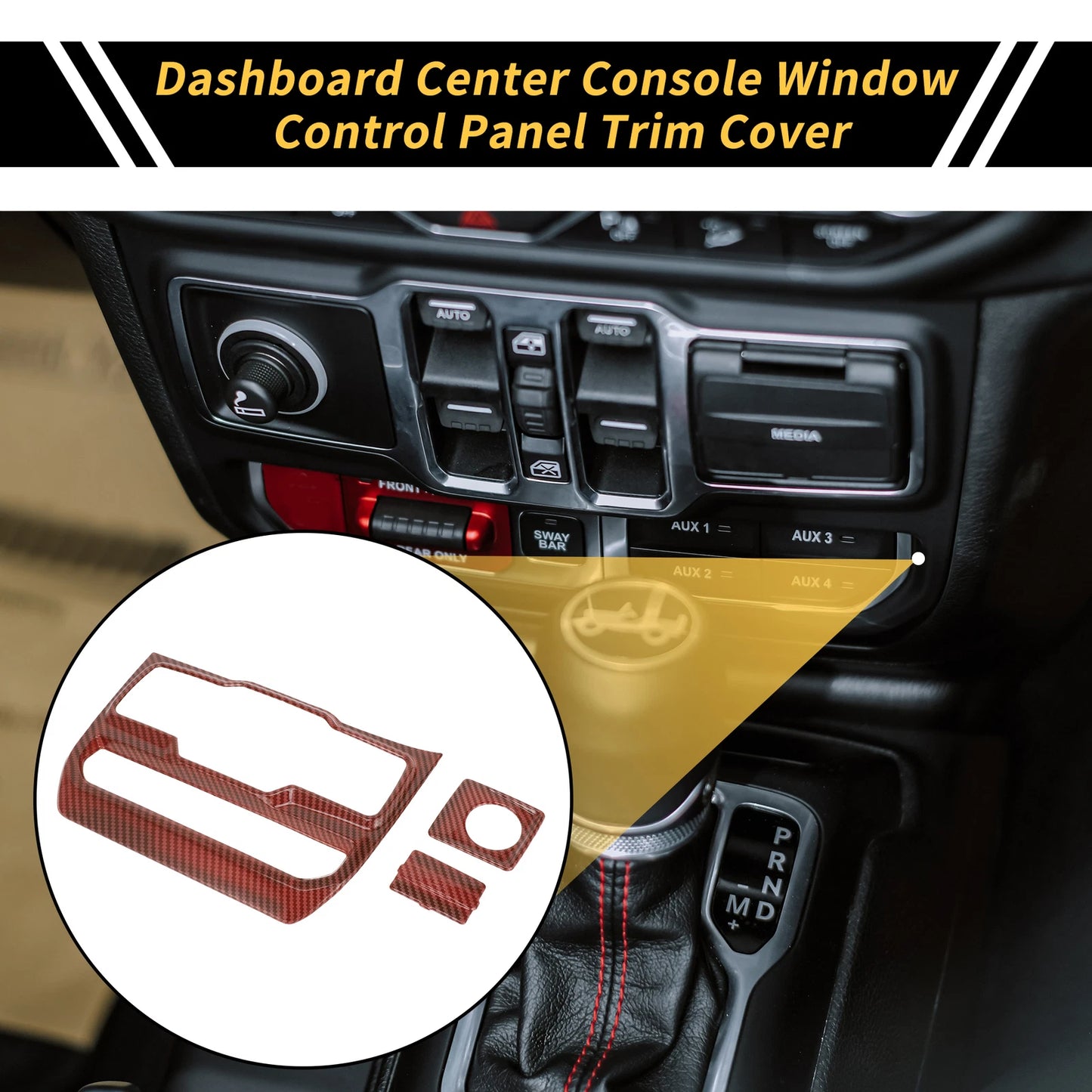 Dashboard Center Console Window Control Panel Cover for Jeep  Carbon Fiber Red