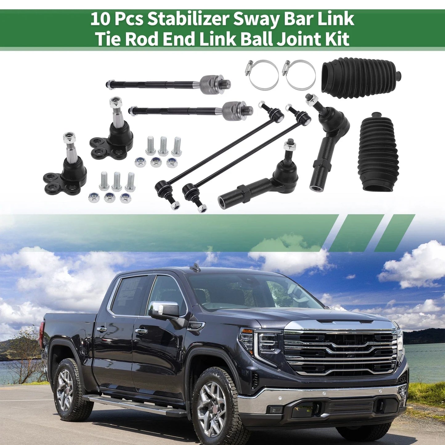 10 x Front Suspension Kit Tie Rod Ends & Sway Bar Links for GMC