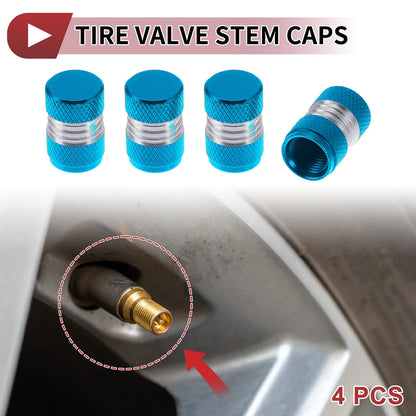 Set of 4 Tire Valve Stem Caps for Car (16mm, Light Blue)