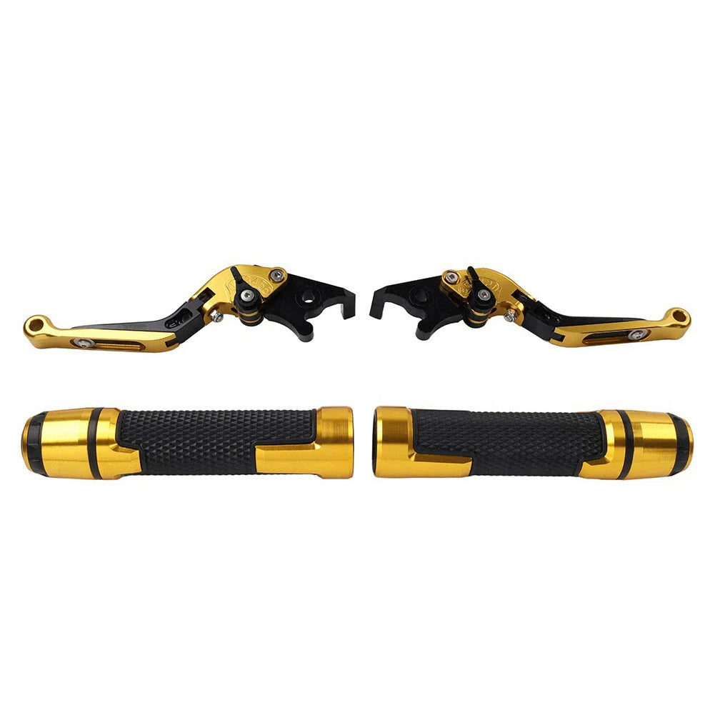 Gold Extendable Brake Clutch Levers & Handlebar Grips for Suzuki GSXS125