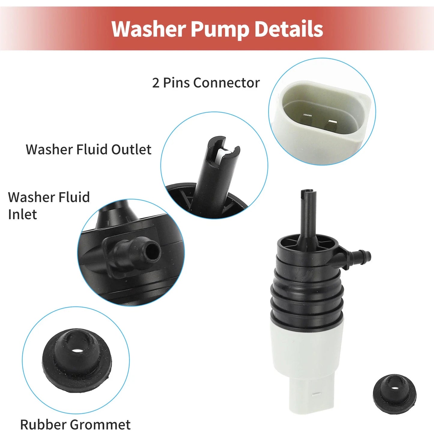 Windshield Washer Pump w/Grommet for Mercedes-Benz C-Class (2015-2023)