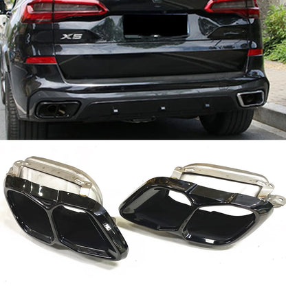 1 Pair Black Rear Bumper Exhaust Tips for BMW X5 X6 G05 G06 (2010-2024)
