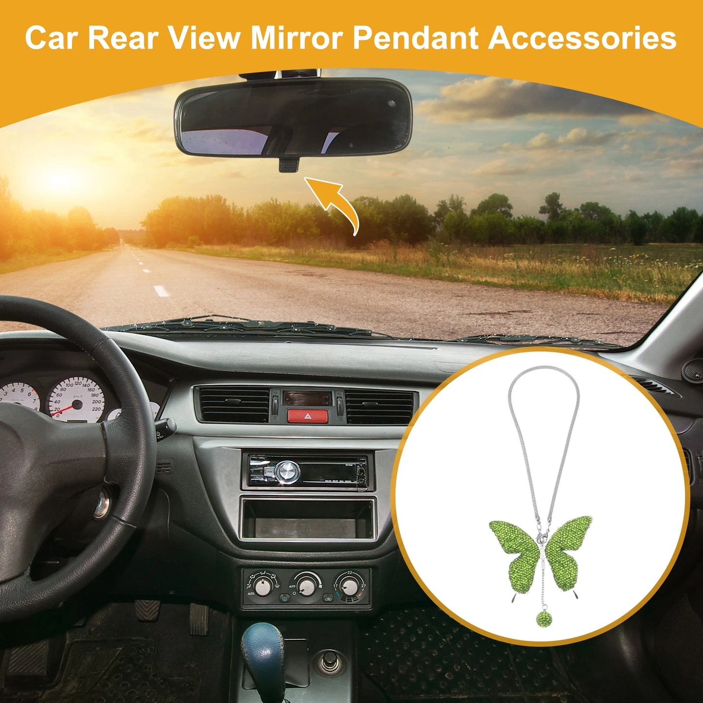 Faux Diamond Butterfly Rear View Mirror Pendant for Universal Vehicles