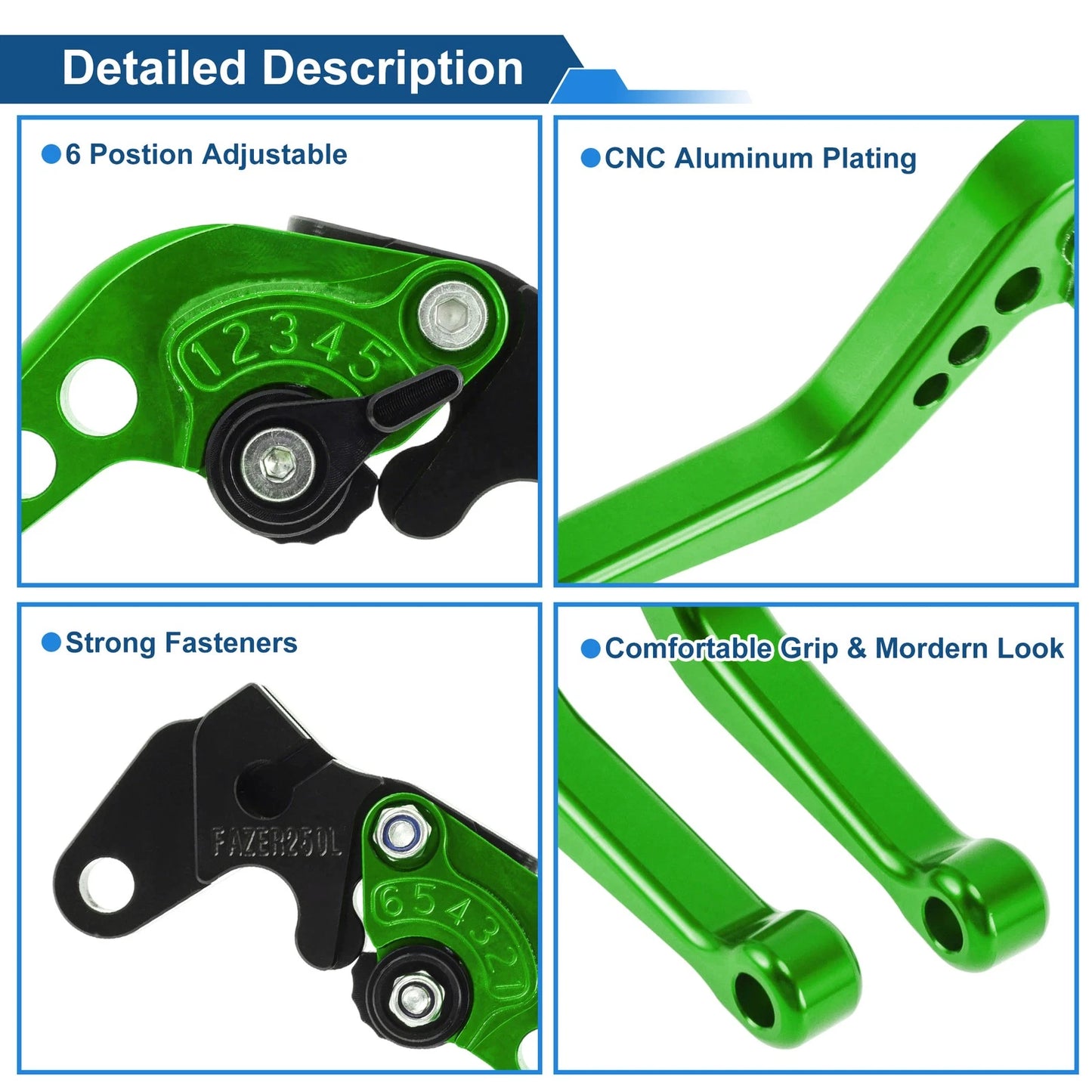 6-Speed Adjustable Brake Clutch Levers for Yamaha Raptor 660 (2001–2004) Green