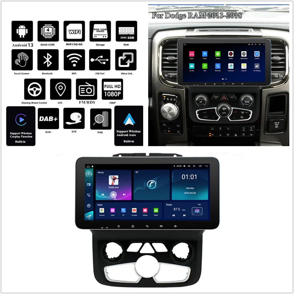 10.33" Stereo Radio GPS Navi Head Unit for RAM 1500 2500 3500 4500 5500 (2013-2023)