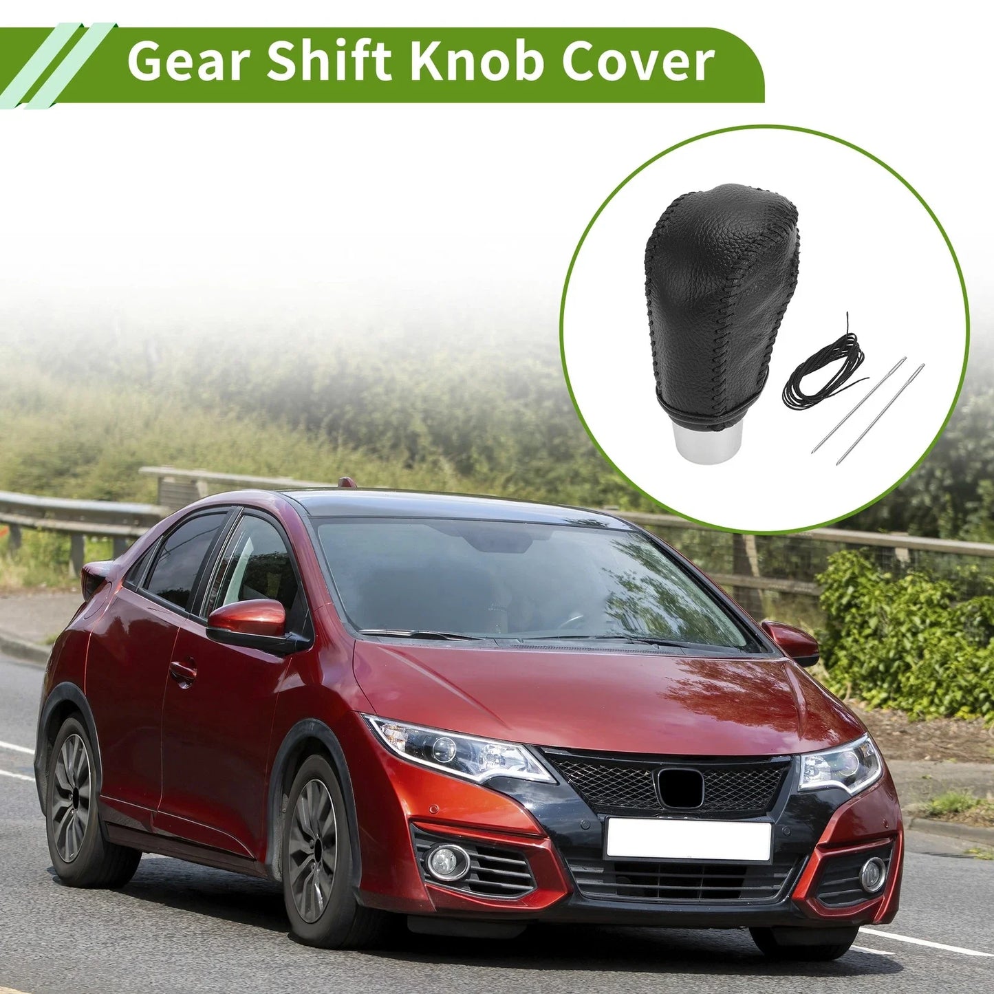 Gear Shift Knob Cover for Honda Civic 2016-2021 Pebbled Black Faux Leather