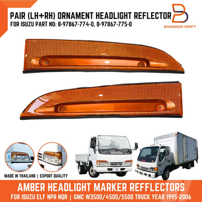 Amber Ornament Headlight Marker Reflector Pair for Isuzu Elf 250 NPR NHR (93-06)
