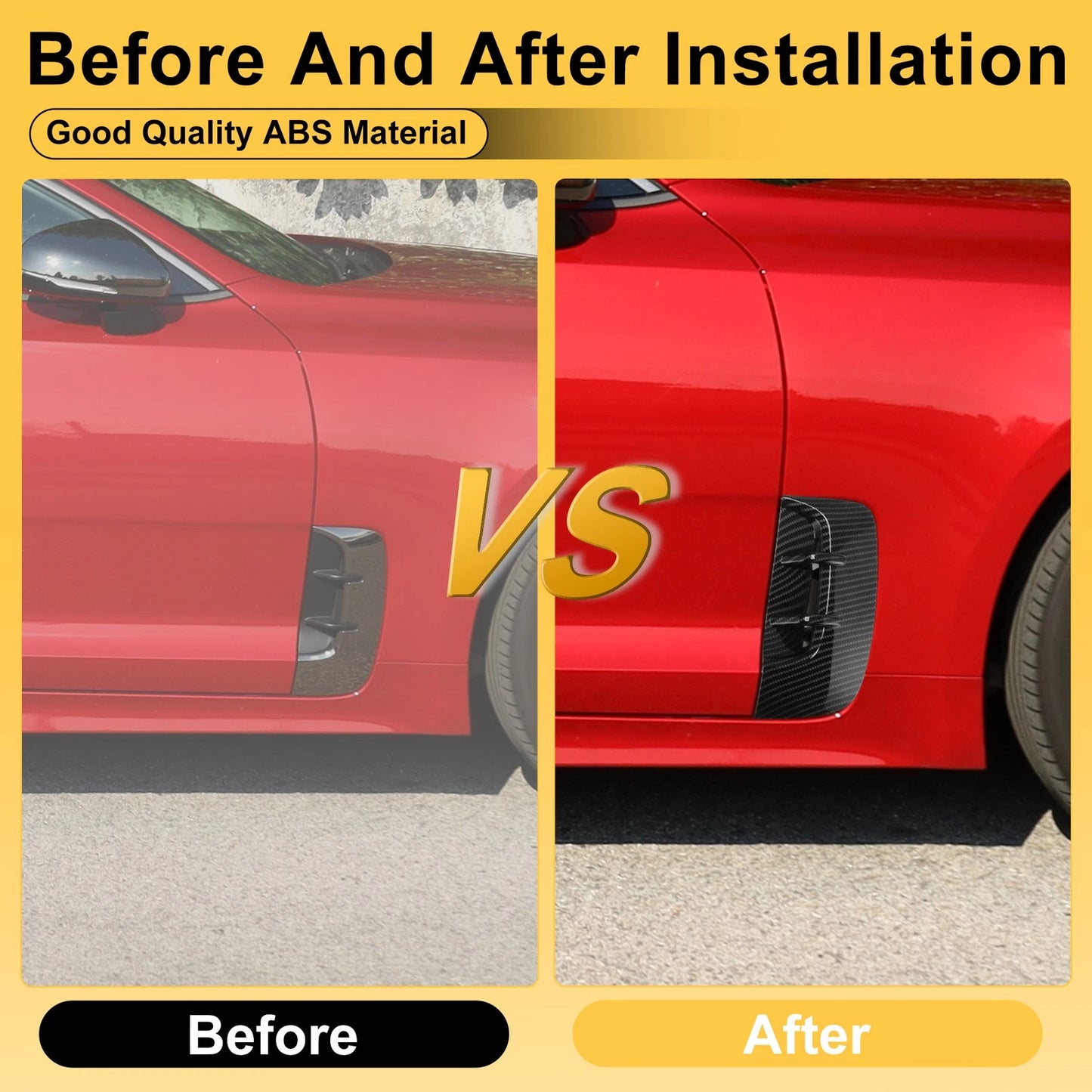 Set of 2 Air Flow Fender Vent Cover Trim for Kia Stinger (2018–2023) Carbon Fiber Black