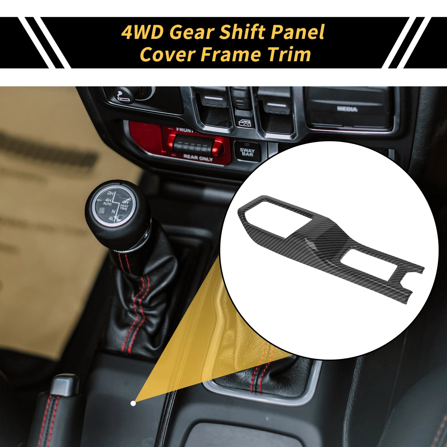 4WD Gear Shift Panel Cover Frame for Jeep Wrangler JL JLU (2018–2023) Carbon Fiber Black
