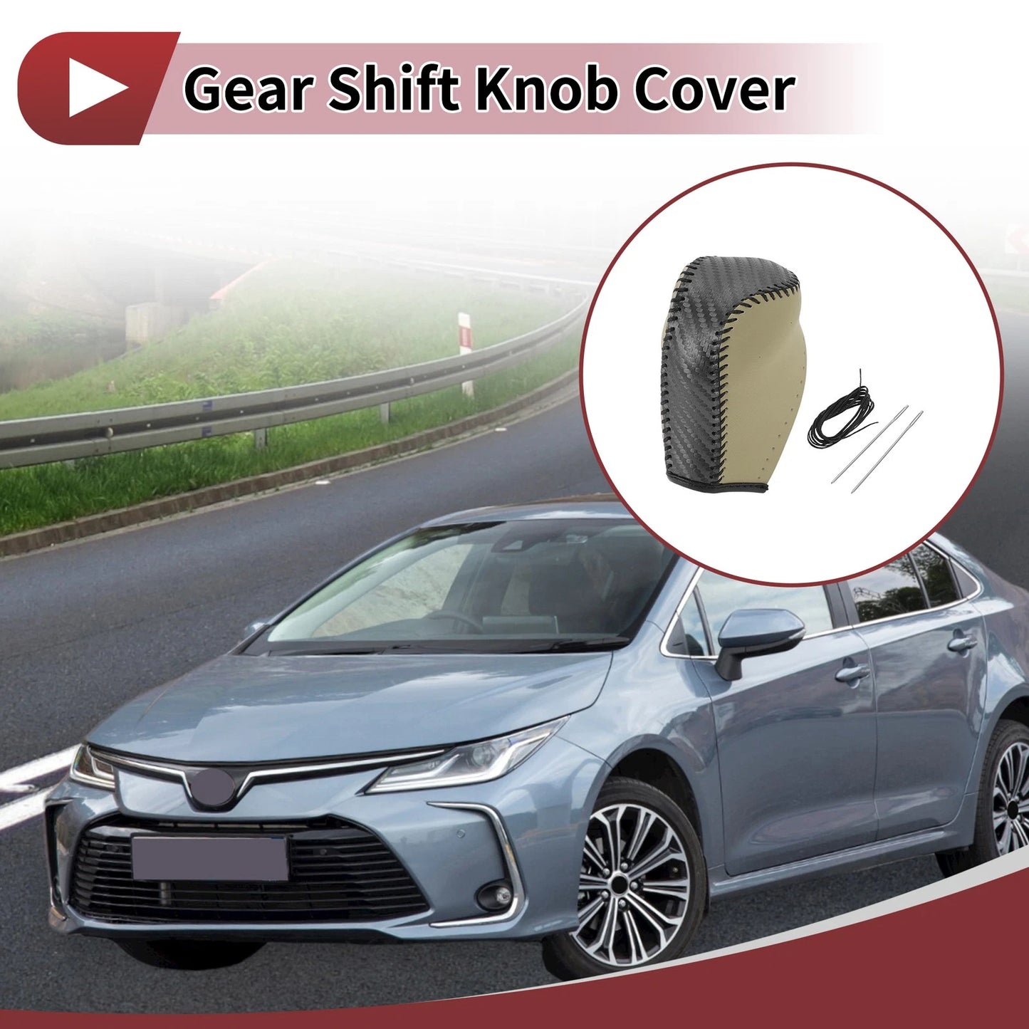 1 Pc Gear Shift Knob Cover for Toyota Corolla (2014–2018) Beige Faux Leather
