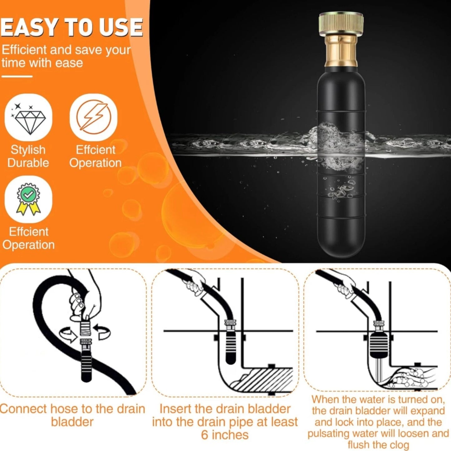Drain Bladder Hose for Sewer Pipe Cleaning (1.5"-3")
