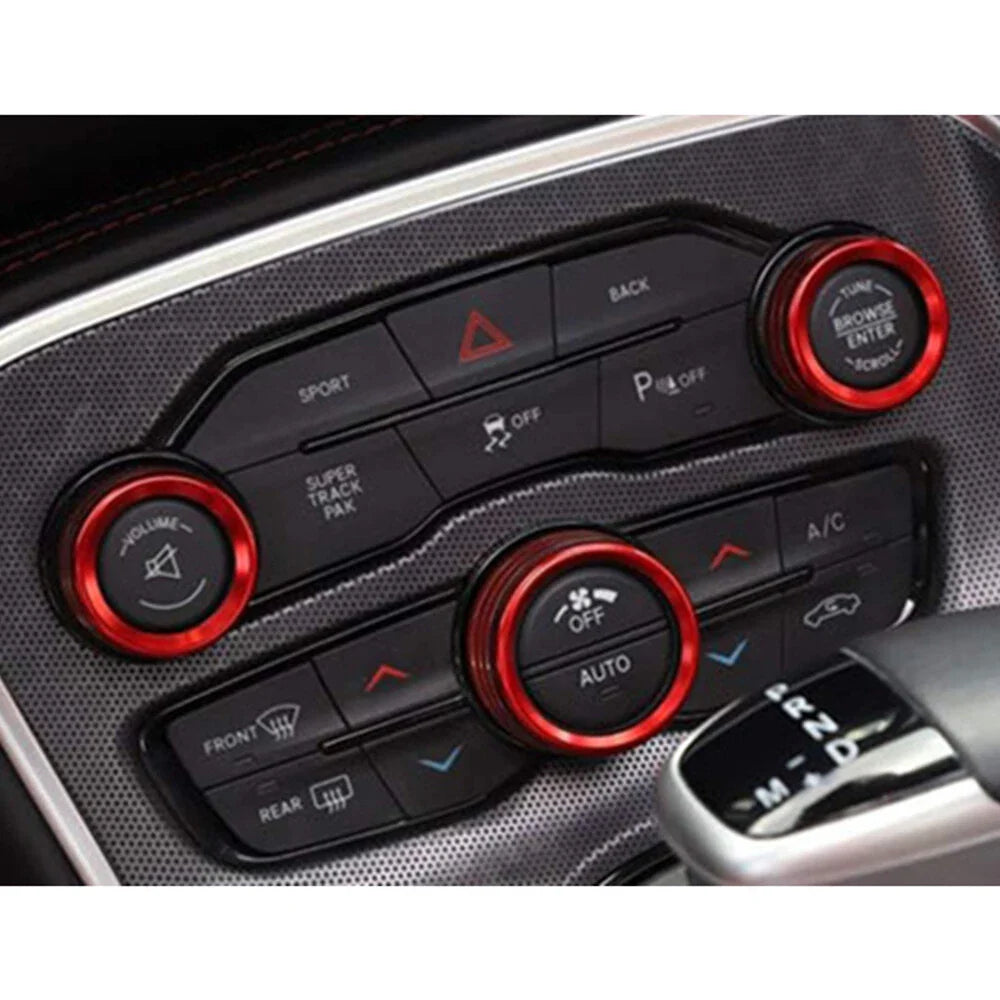3 x AC Radio Switch Trim Ring Knob Covers for Dodge Challenger Charger (2015-2020)