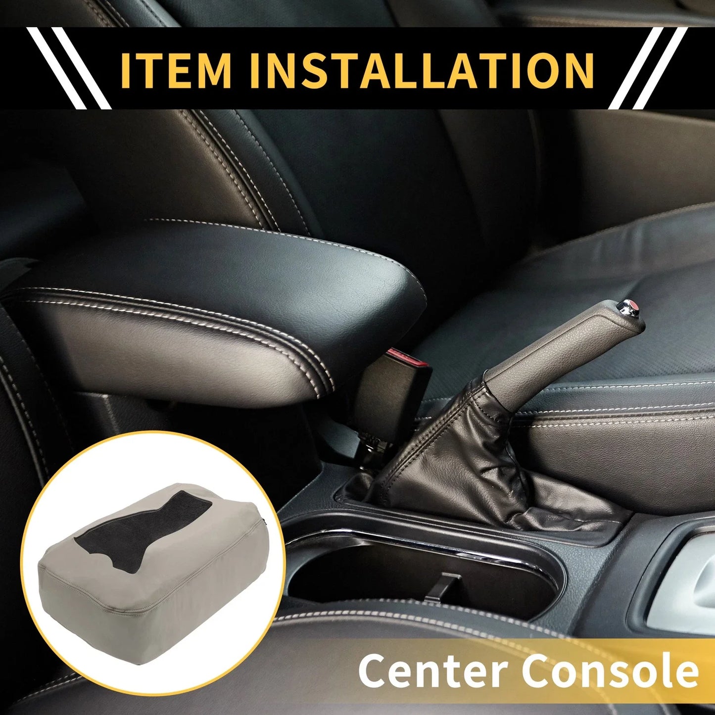Center Console Cover for Chevrolet Silverado Microfiber Leather Zipper Grey