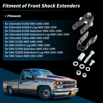 2"-4" Front Shock Extenders for Chevrolet GMC K1500 K2500 4WD (1988–1998)