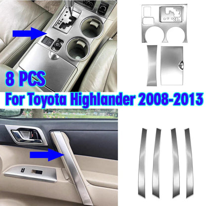 8PCS Door Handle GearShift Panel Trim Cover for Toyota Highlander (2008–2013)