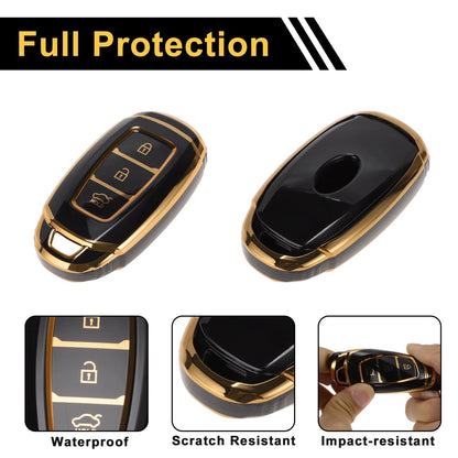 Black Gold Edge Car Key Case for Hyundai i10 (2010–2023) - 3 Buttons
