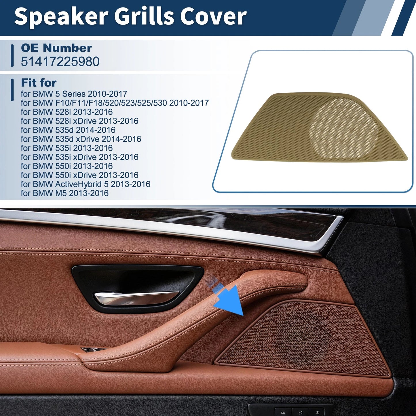 Speaker Grills Cover for BMW 5 Series (2010–2017) Right Door Plastic Beige