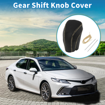Gear Shift Knob Cover for Toyota Camry (2018–2024) Black Beige Faux Leather