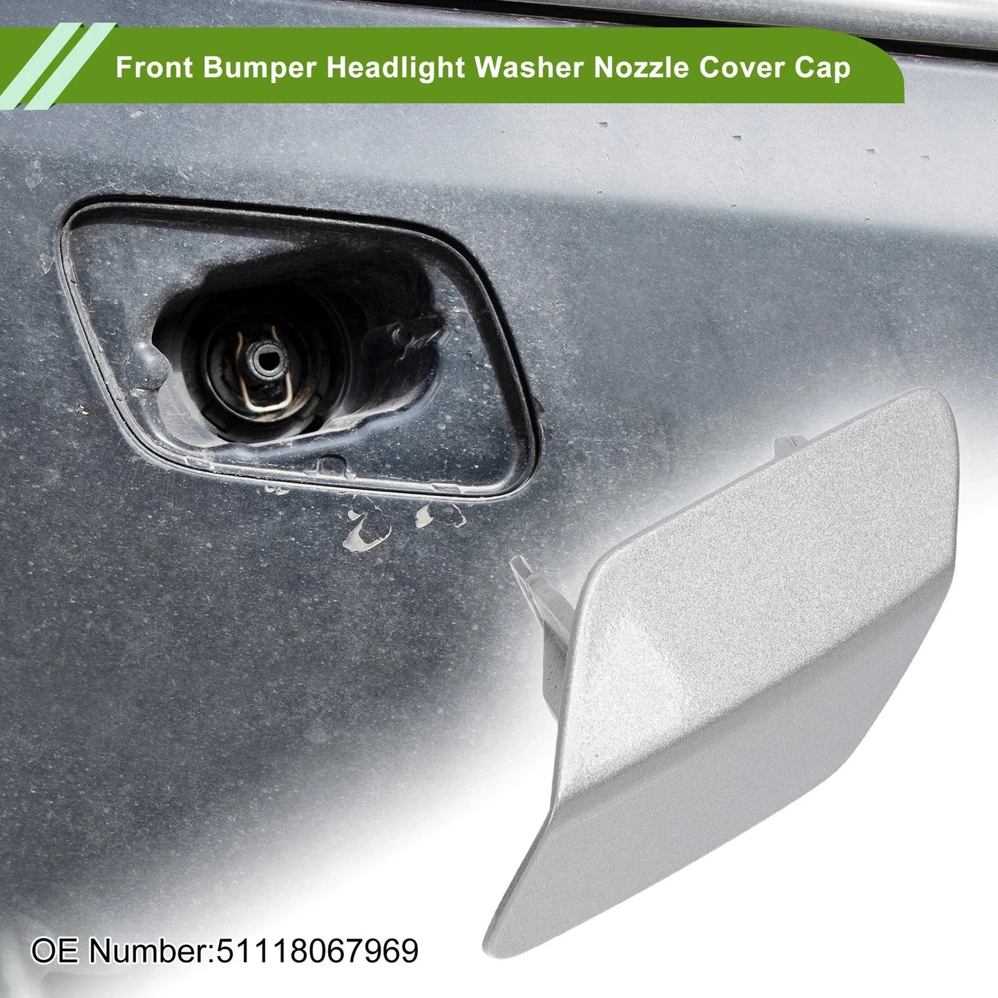 Front Left Washer Nozzle Cover Cap for BMW 320i Silver Tone (2013 - 2018)