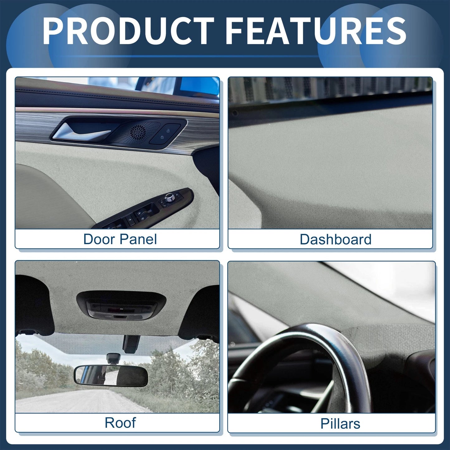 Headliner Fabric 48"x60" Foam Backing for Car Roof Repair Light Gray
