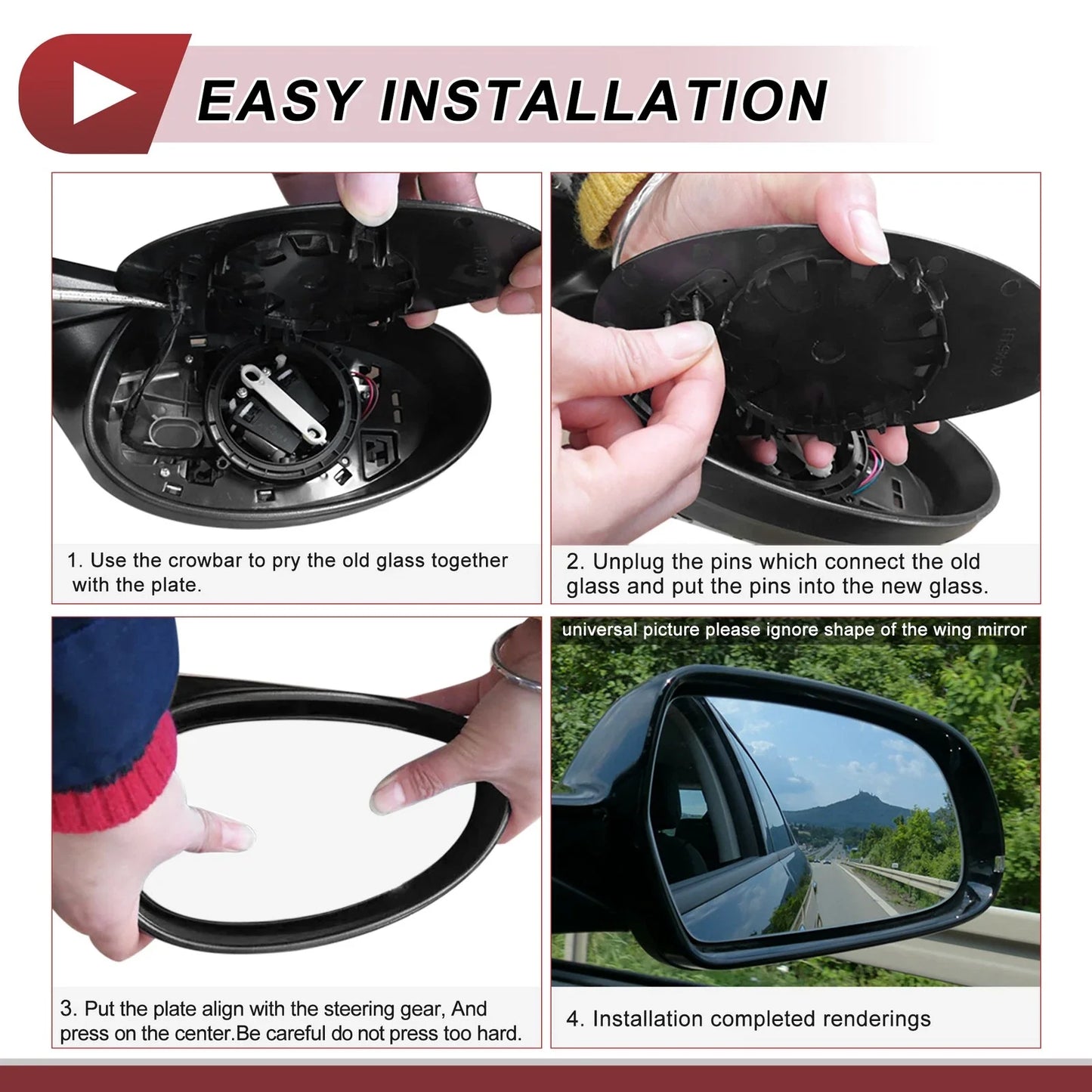 Heated Right Passenger Side Mirror Glass for Dodge Caravan (2001-2007)