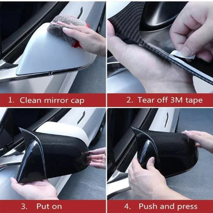 Horn Carbon Fiber Wing Side Mirror Cap Covers for Tesla Model Y (2020–2024)