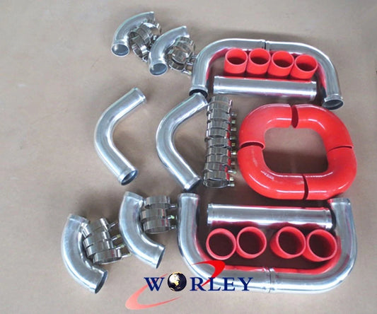 2.5" Aluminum Turbo Piping Kit with Red Hose & T-Clamps for Universal Fit